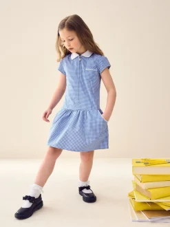 Schoolkleding|Next - Geruite schooljurk met rits aan de voorzijde en hoog aandeel katoen (3-14jr) Normaal blauw