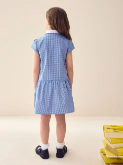 Schoolkleding|Next - Geruite schooljurk met rits aan de voorzijde en hoog aandeel katoen (3-14jr) Normaal blauw