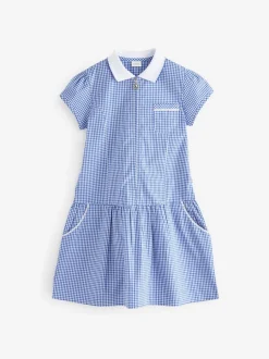 Schoolkleding|Next - Geruite schooljurk met rits aan de voorzijde en hoog aandeel katoen (3-14jr) Normaal blauw