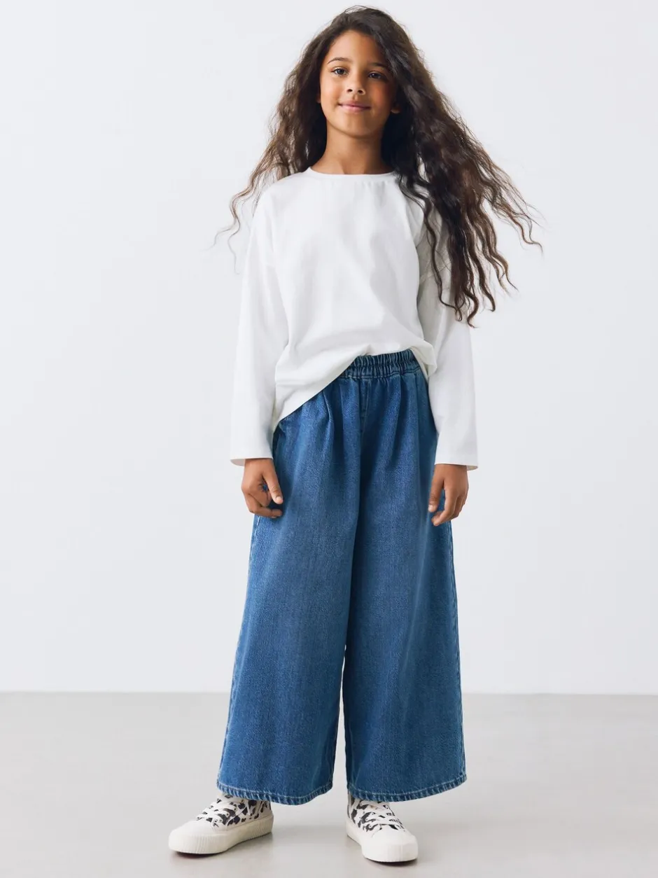 Jeans|Next - Jeans met elastische taille en wijde pijpen (6-16jr) Normaal blauw