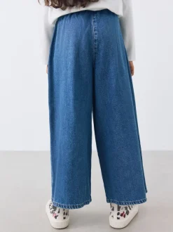 Jeans|Next - Jeans met elastische taille en wijde pijpen (6-16jr) Normaal blauw