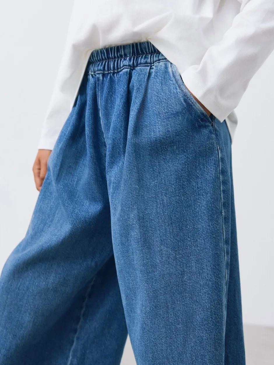 Jeans|Next - Jeans met elastische taille en wijde pijpen (6-16jr) Normaal blauw