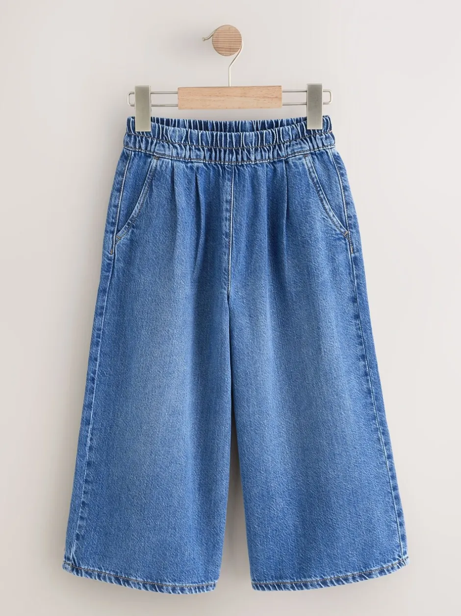 Jeans|Next - Jeans met elastische taille en wijde pijpen (6-16jr) Normaal blauw