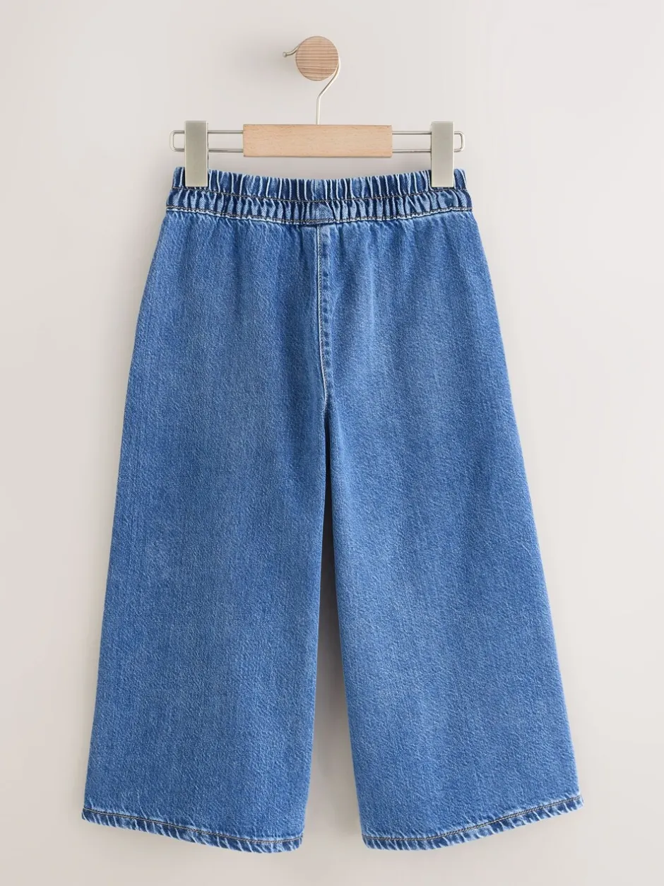 Jeans|Next - Jeans met elastische taille en wijde pijpen (6-16jr) Normaal blauw