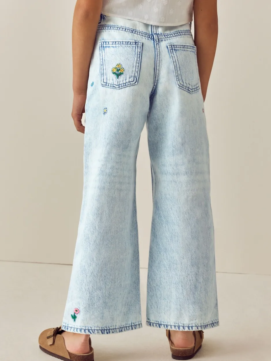 Jeans*Next Normaal blauw - Jeans met rechte pijpen en bloemenborduursel (3-16jr)
