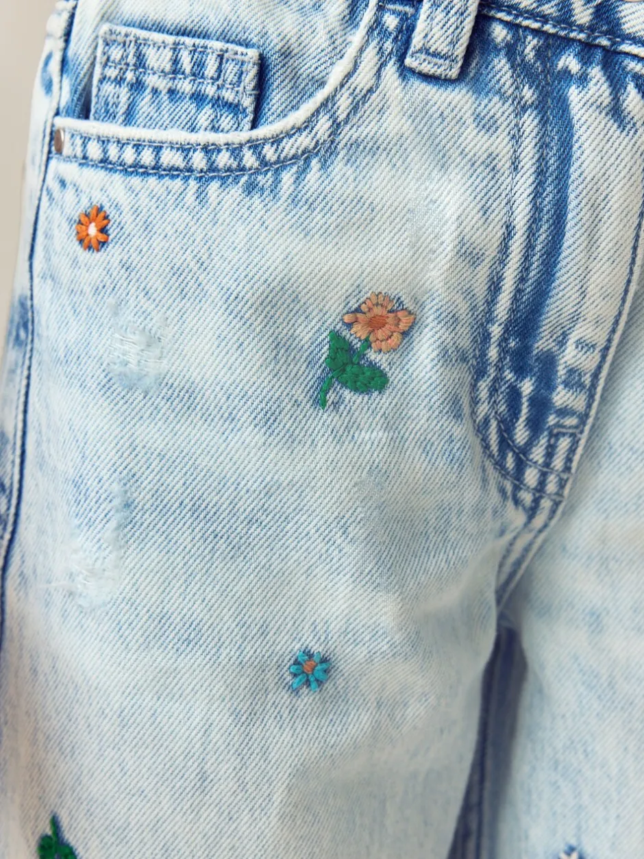 Jeans*Next Normaal blauw - Jeans met rechte pijpen en bloemenborduursel (3-16jr)