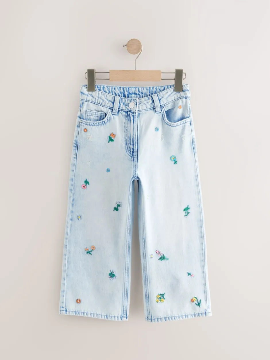 Jeans*Next Normaal blauw - Jeans met rechte pijpen en bloemenborduursel (3-16jr)