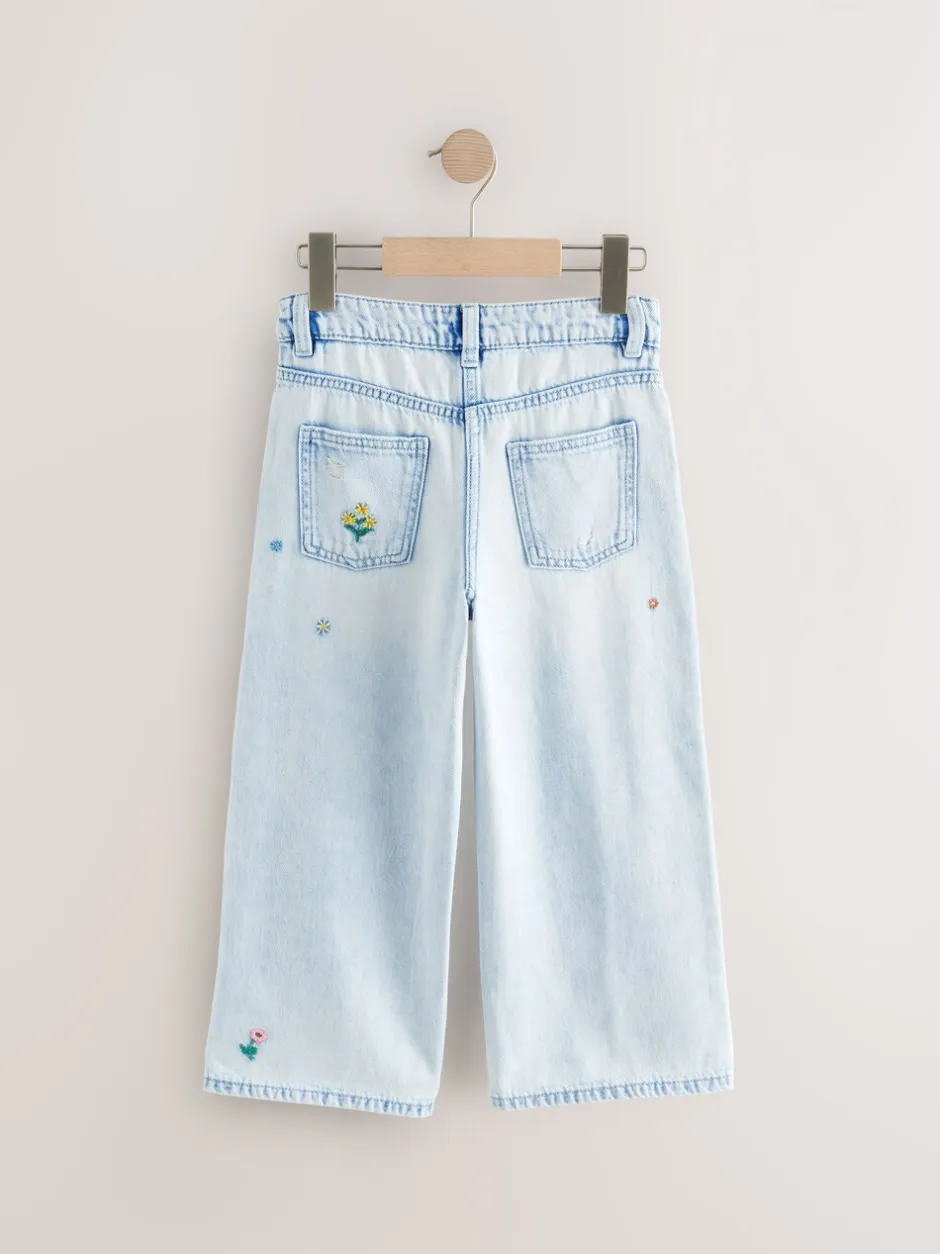Jeans*Next Normaal blauw - Jeans met rechte pijpen en bloemenborduursel (3-16jr)