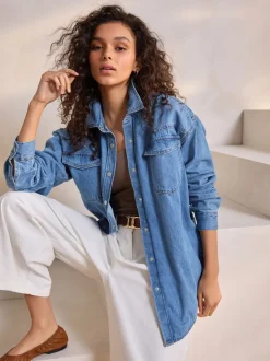 Blouses En Overhemden|Tops En T-Shirts*Next Normaal blauw - Oversized denim overhemd
