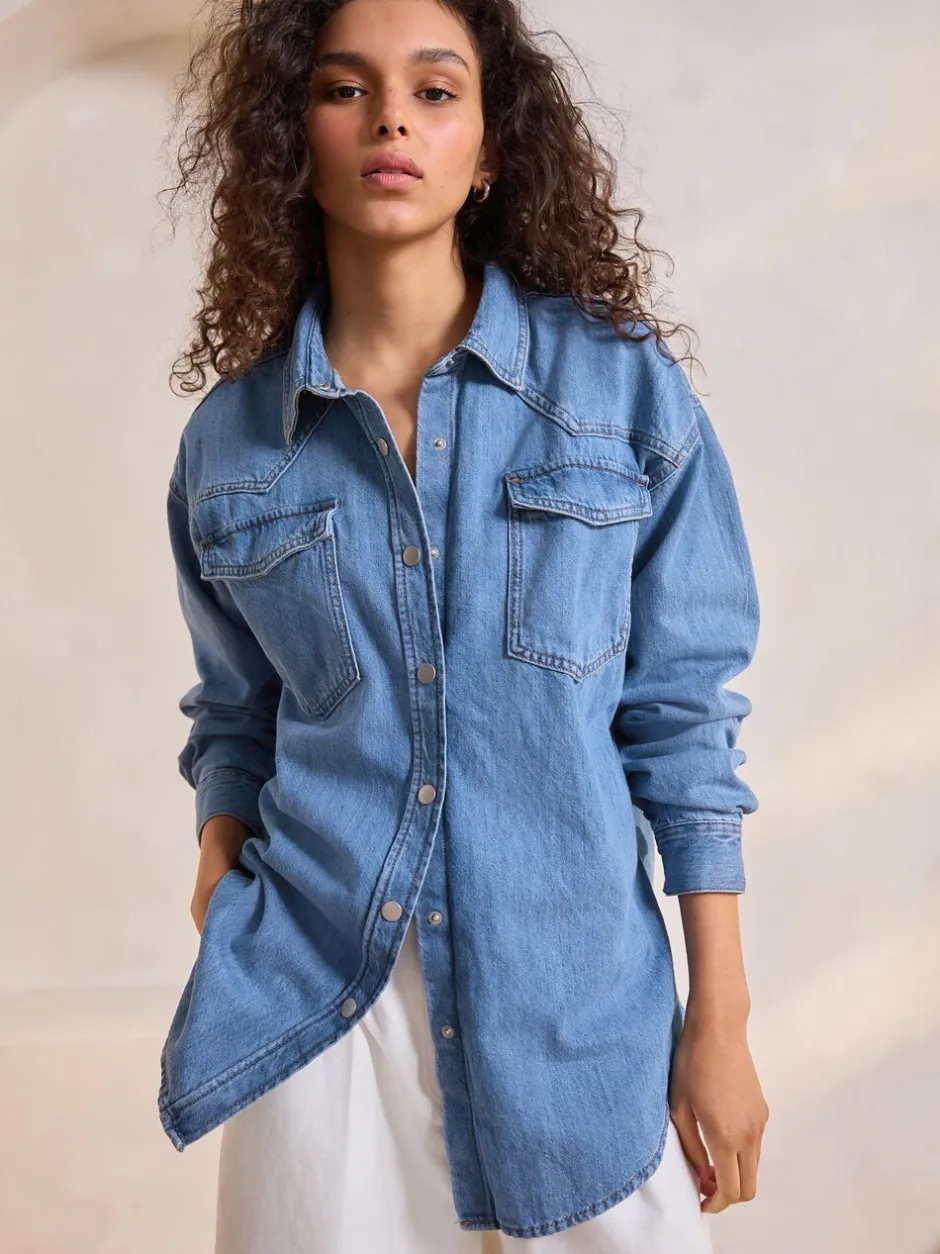 Blouses En Overhemden|Tops En T-Shirts*Next Normaal blauw - Oversized denim overhemd