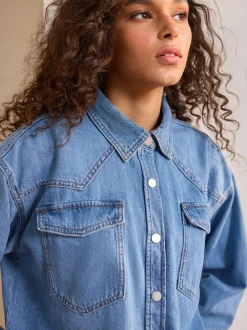Blouses En Overhemden|Tops En T-Shirts*Next Normaal blauw - Oversized denim overhemd