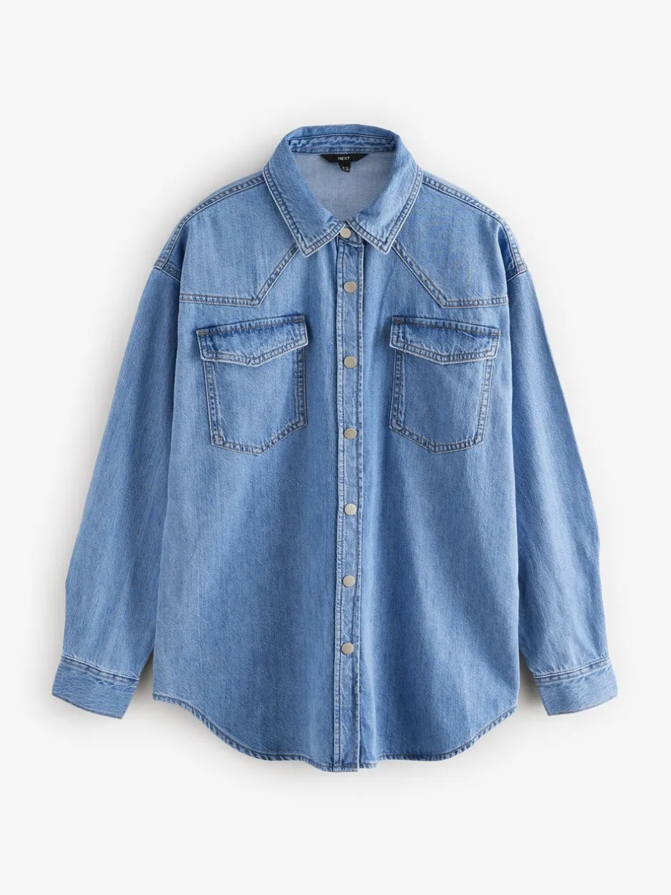 Blouses En Overhemden|Tops En T-Shirts*Next Normaal blauw - Oversized denim overhemd