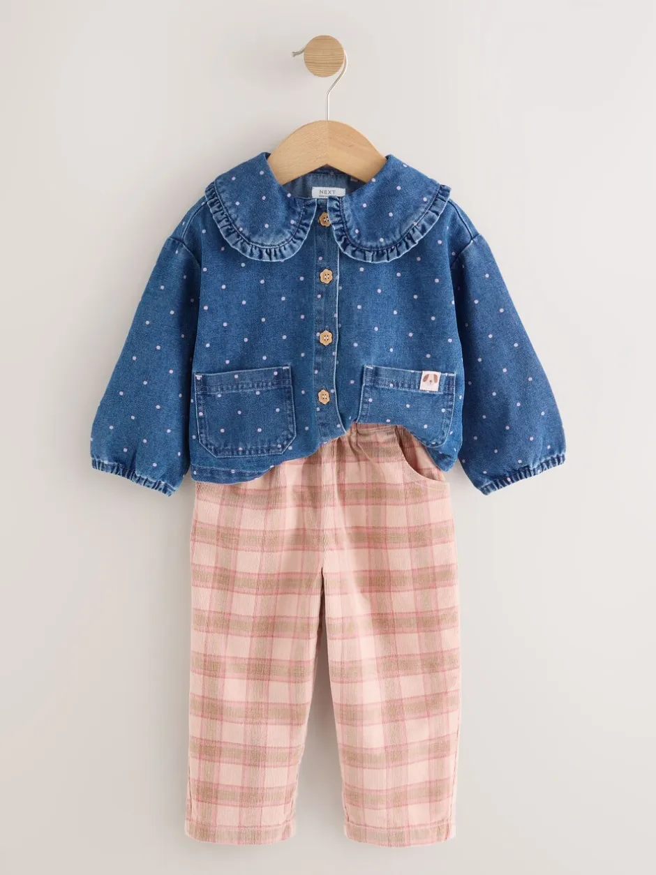 Tops*Next Normaal blauw - Set van denim overhemd en geruite broek (3mnd-7jr)