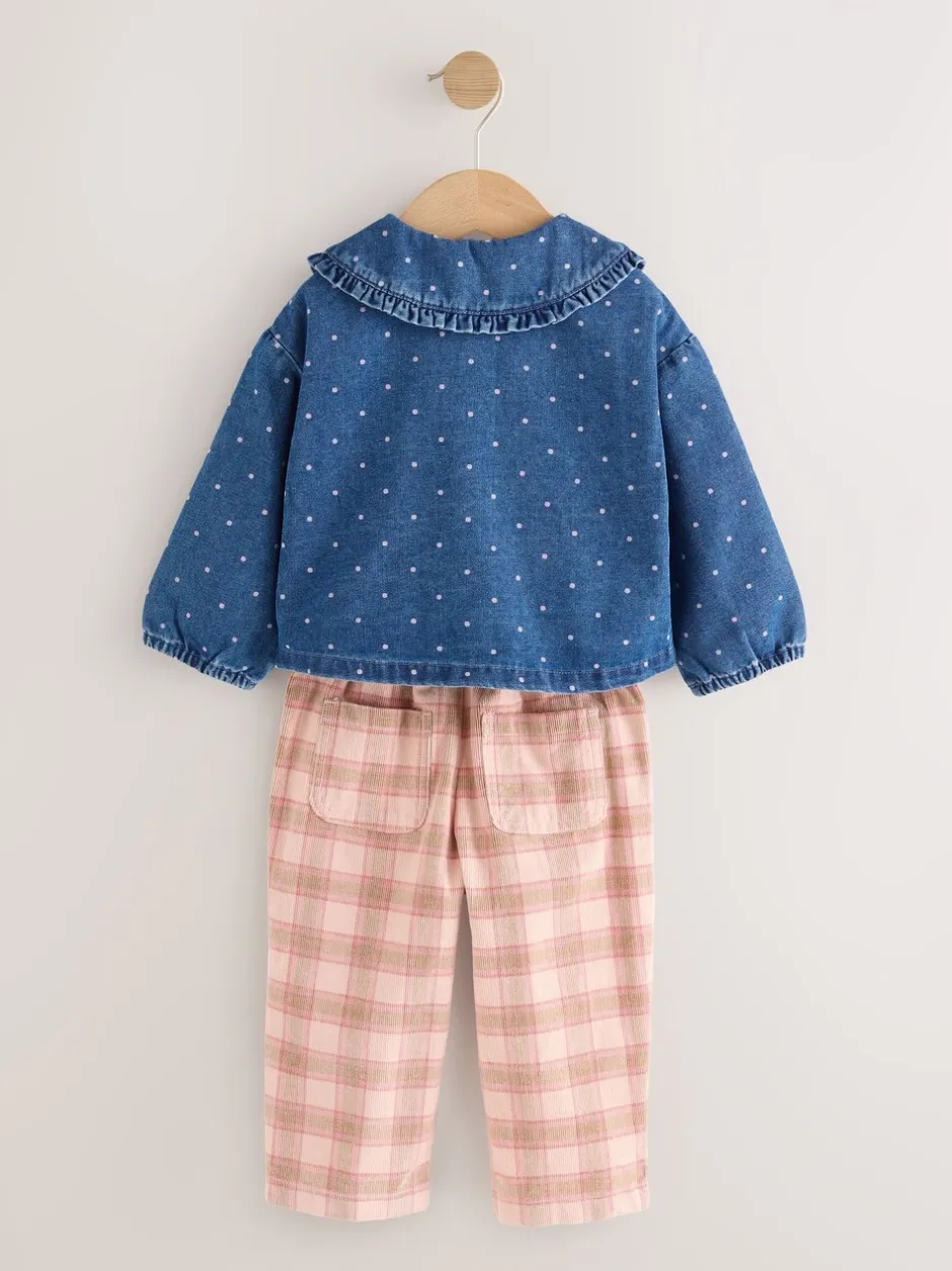 Tops*Next Normaal blauw - Set van denim overhemd en geruite broek (3mnd-7jr)
