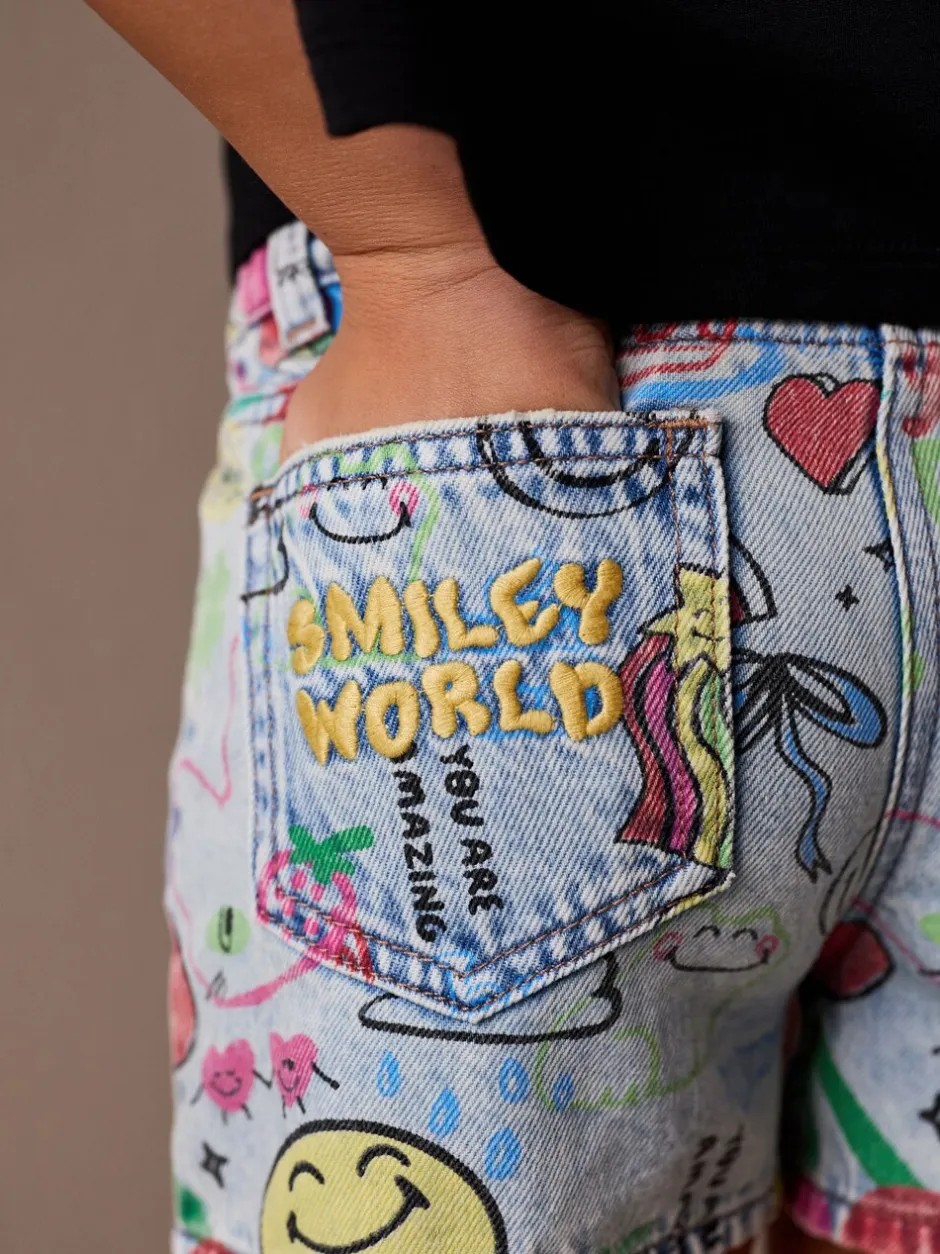 Shorts En Rokken*Next Normaal blauw - SmileyWorld® Graffiti Print Denim Shorts (3-16yrs)