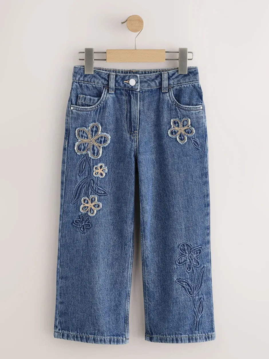 Jeans*Next Normaal blauw - Wijde jeans met Bloemenprint en versieringen (3-16jr)