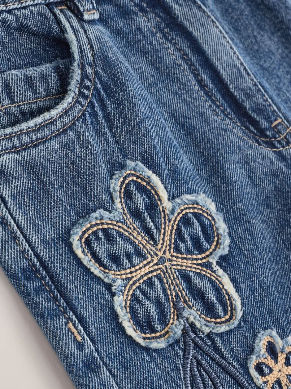 Jeans*Next Normaal blauw - Wijde jeans met Bloemenprint en versieringen (3-16jr)