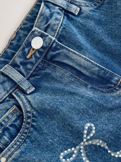 Jeans|Next Normaal blauw - Wijde jeans met Bloemenprint en versieringen (3-16jr)