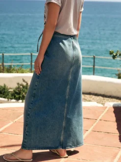 Rokken*Next Normaal blauw - Wrap Maxi Denim Skirt