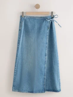 Rokken*Next Normaal blauw - Wrap Maxi Denim Skirt