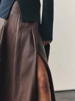 Rokken|Nothing Ordinary Faux Leather Wrap Midi Kilt Skirt