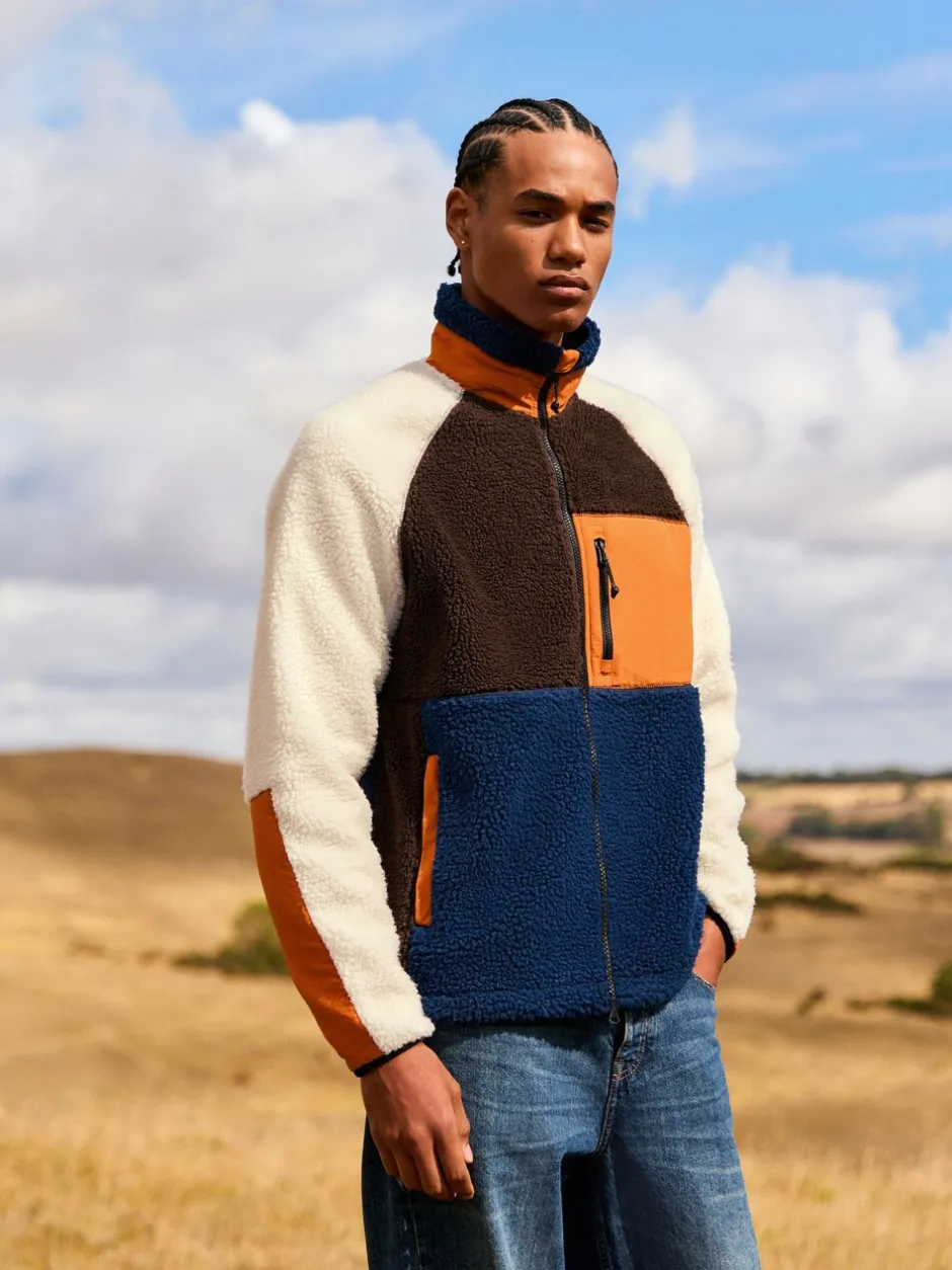 Jassen En Jacks|Sweaters En Hoody´S|Next - Colourblock Zip Through Funnel Fleece Ochre Orange/Ecru Neutral