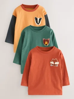 Tops|T-Shirts*Next - Set van 3 T-shirts met lange mouwen en applicatie (3mnd-7jr) Ochre Yellow Woodland