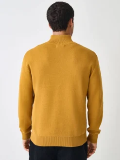 Gebreide Kleding|Next Okergeel - Effen - Regular fit 100% katoenen premium trui met korte rits