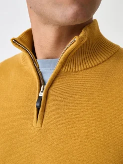 Gebreide Kleding|Next Okergeel - Effen - Regular fit 100% katoenen premium trui met korte rits