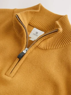 Gebreide Kleding|Next Okergeel - Effen - Regular fit 100% katoenen premium trui met korte rits