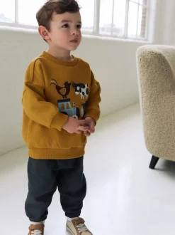 Truien En Breisels|Sets En Combisets|Next Okergeel/Antraciet boerderij - Set met sweatshirt en joggingbroek (3mnd -7jr)