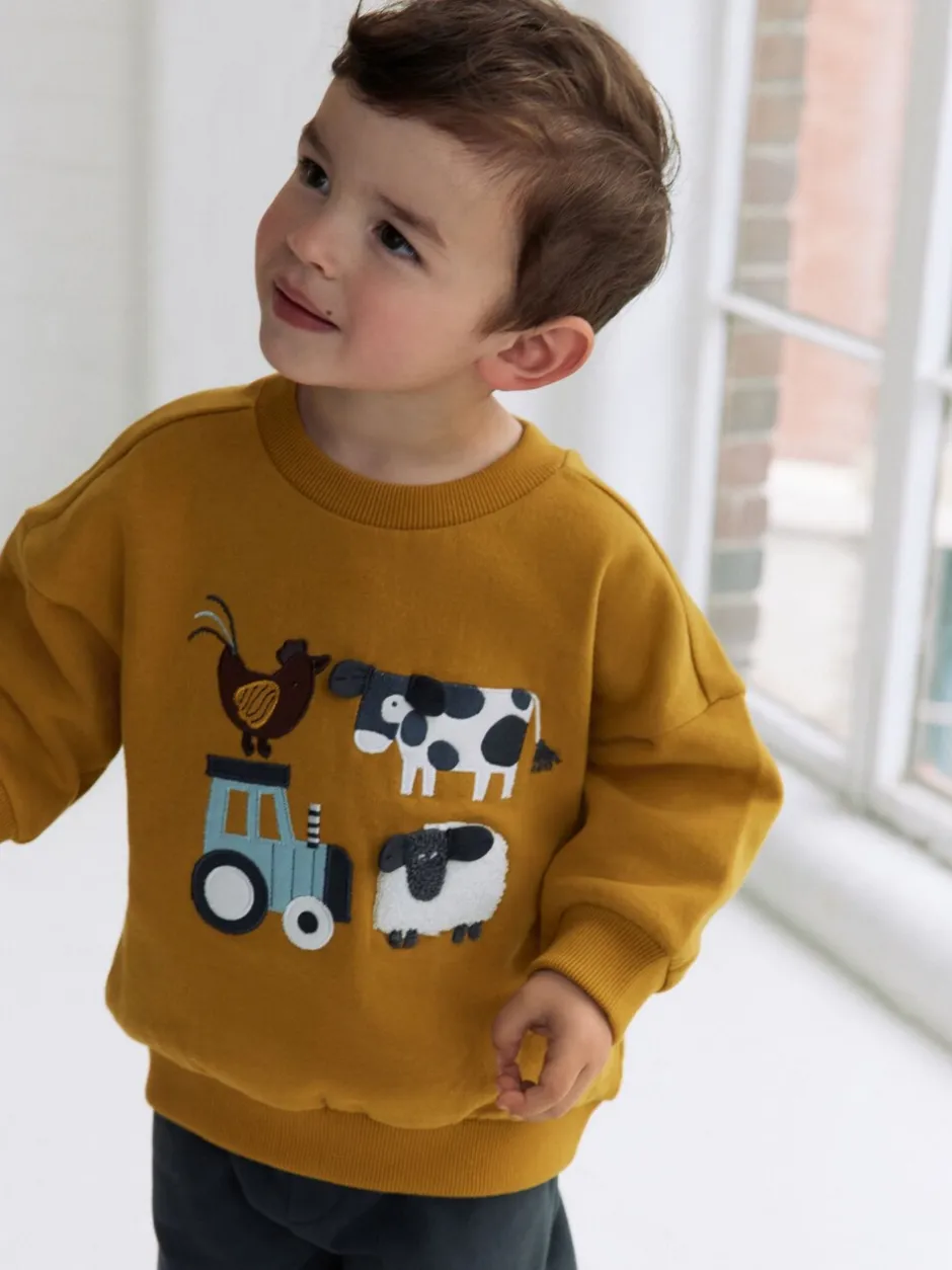 Truien En Breisels|Sets En Combisets|Next Okergeel/Antraciet boerderij - Set met sweatshirt en joggingbroek (3mnd -7jr)