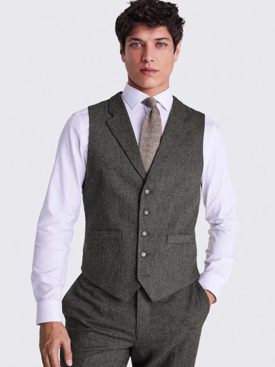 Vesten*MOSS - Tailored Herringbone Suit Waistcoat Olijfgroen