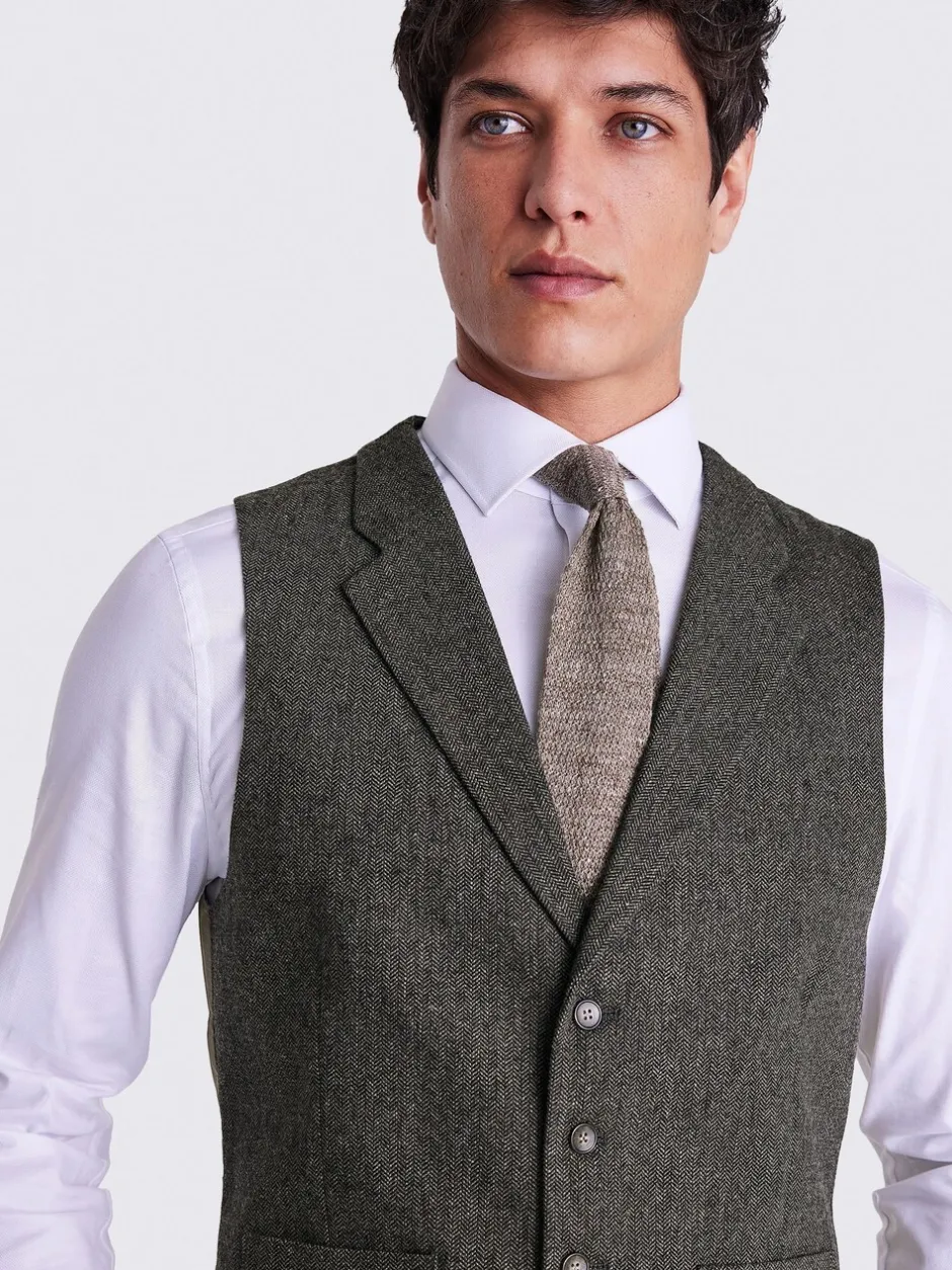 Vesten*MOSS - Tailored Herringbone Suit Waistcoat Olijfgroen