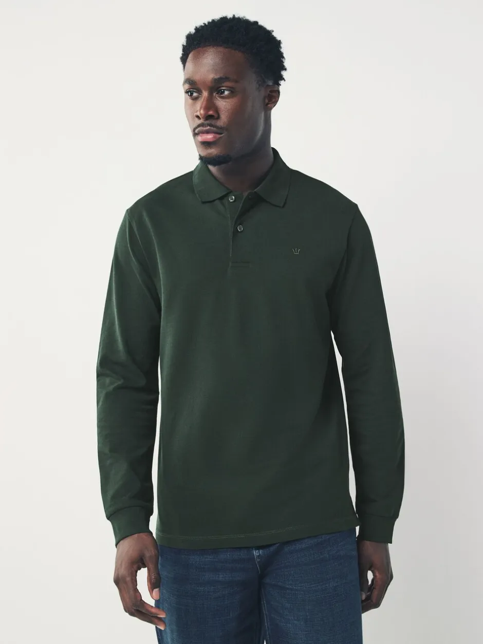 Poloshirts|T-Shirts En Hemden|Next Olijfgroen - Normale Pasvorm - Piqué polo met lange mouwen