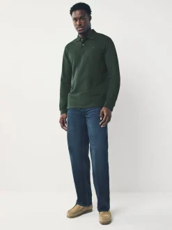 Poloshirts|T-Shirts En Hemden|Next Olijfgroen - Normale Pasvorm - Piqué polo met lange mouwen