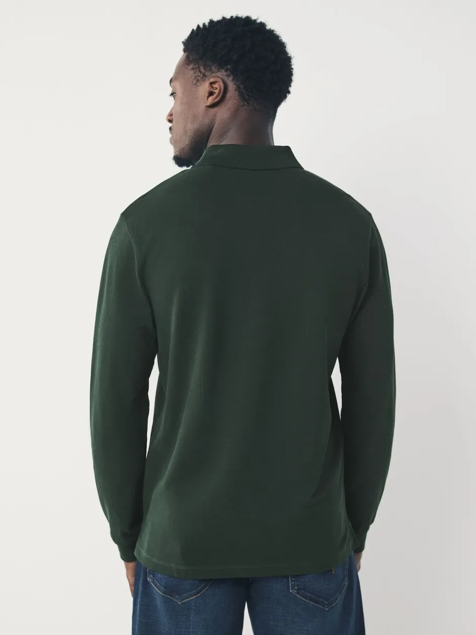 Poloshirts|T-Shirts En Hemden|Next Olijfgroen - Normale Pasvorm - Piqué polo met lange mouwen