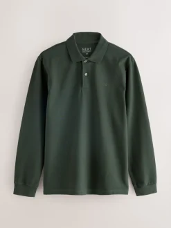 Poloshirts|T-Shirts En Hemden|Next Olijfgroen - Normale Pasvorm - Piqué polo met lange mouwen