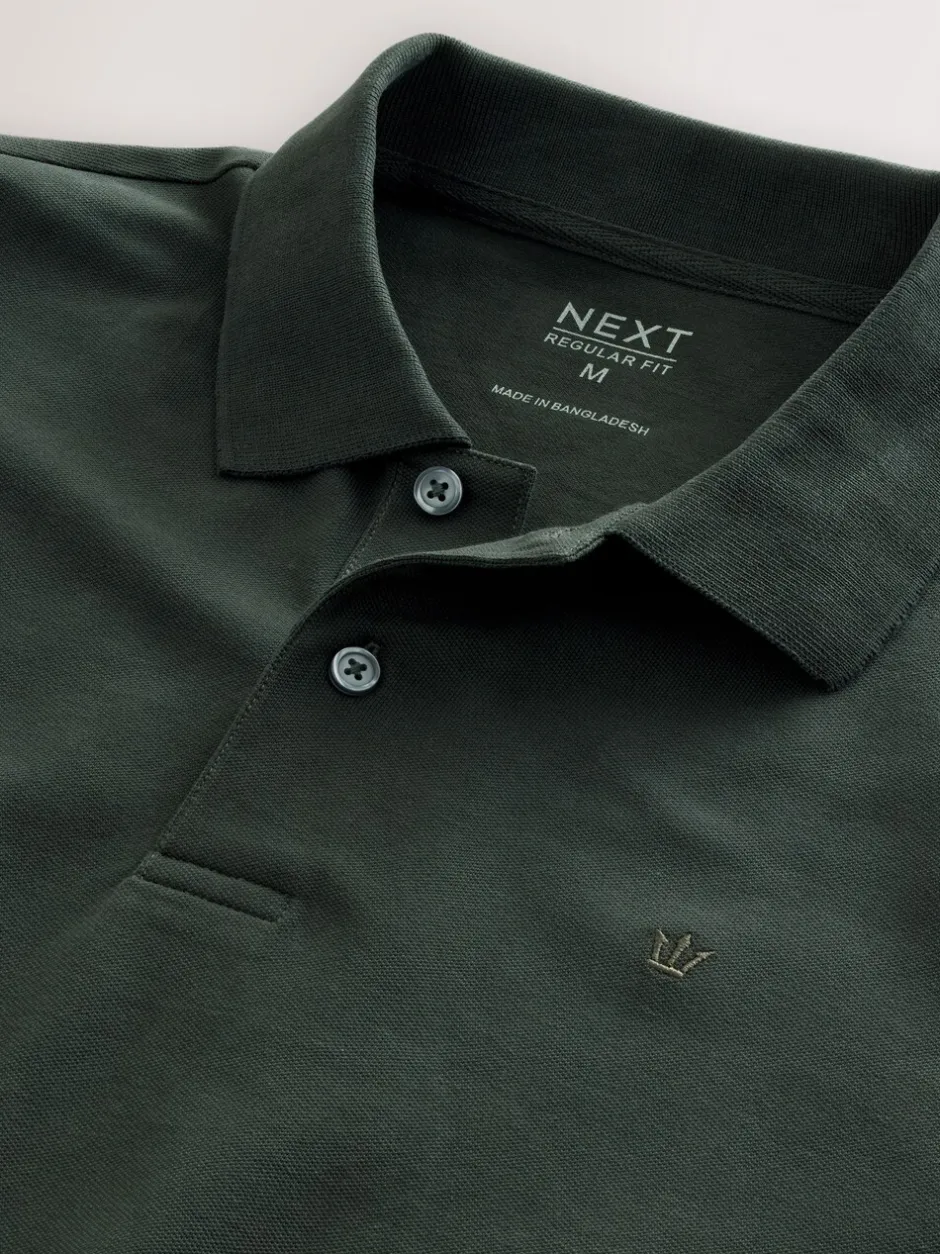Poloshirts|T-Shirts En Hemden|Next Olijfgroen - Normale Pasvorm - Piqué polo met lange mouwen