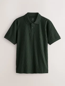 Poloshirts*Next Olijfgroen - Normale Pasvorm - Net jacquard poloshirt