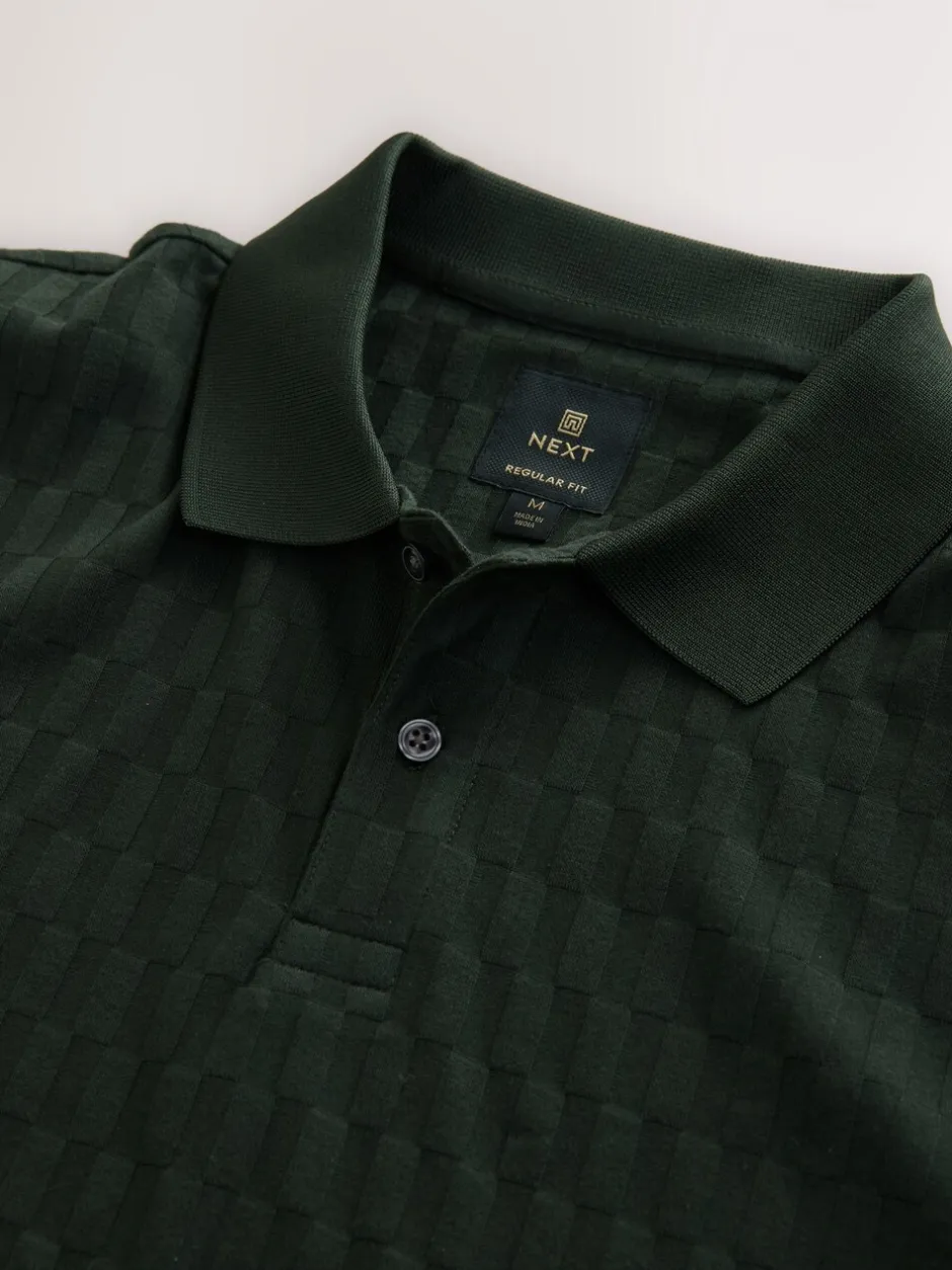 Poloshirts*Next Olijfgroen - Normale Pasvorm - Net jacquard poloshirt