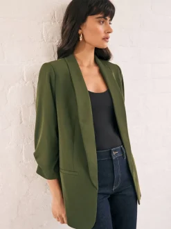 Kostuums En Werkkleding*Next Olijfgroen - Ruimvallend blazer met gerimpelde mouwen