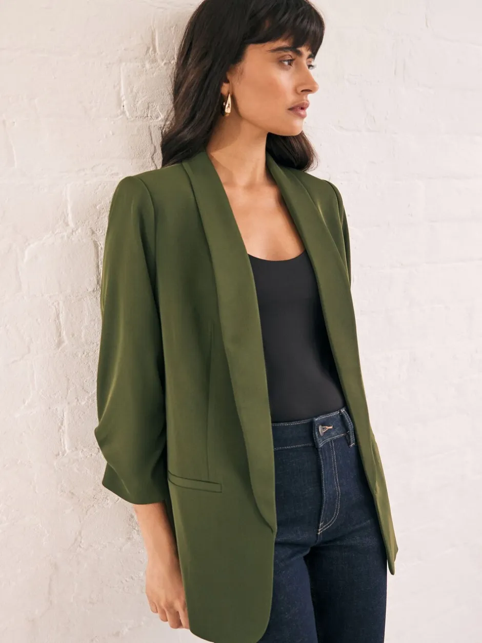 Kostuums En Werkkleding*Next Olijfgroen - Ruimvallend blazer met gerimpelde mouwen