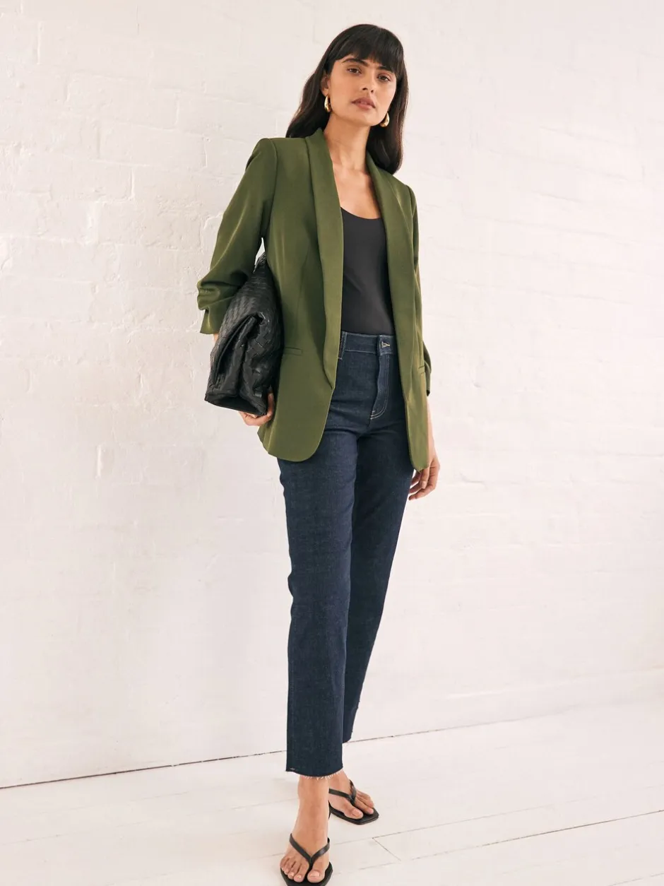 Kostuums En Werkkleding*Next Olijfgroen - Ruimvallend blazer met gerimpelde mouwen