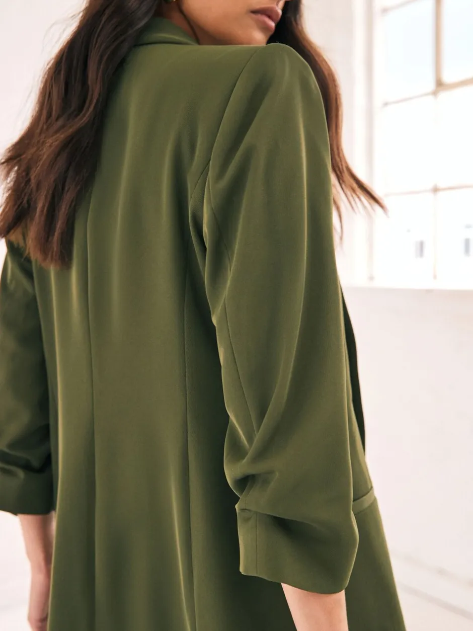 Kostuums En Werkkleding*Next Olijfgroen - Ruimvallend blazer met gerimpelde mouwen