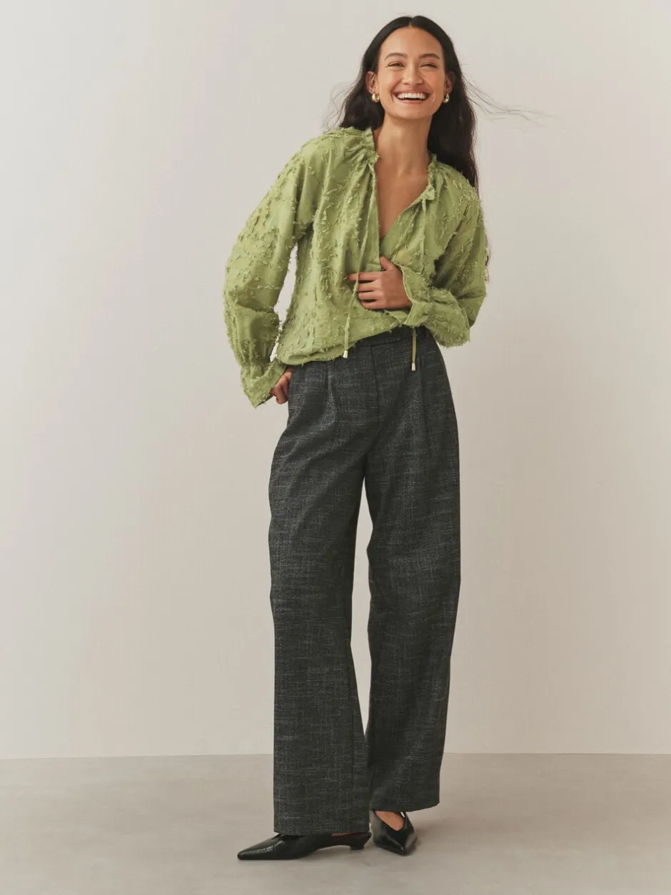 Blouses En Overhemden|Next - Tufty Jacquard Long Sleeve Blouse Olijfgroen
