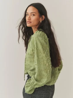 Blouses En Overhemden|Next - Tufty Jacquard Long Sleeve Blouse Olijfgroen
