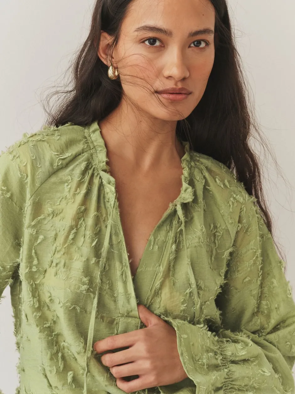Blouses En Overhemden|Next - Tufty Jacquard Long Sleeve Blouse Olijfgroen