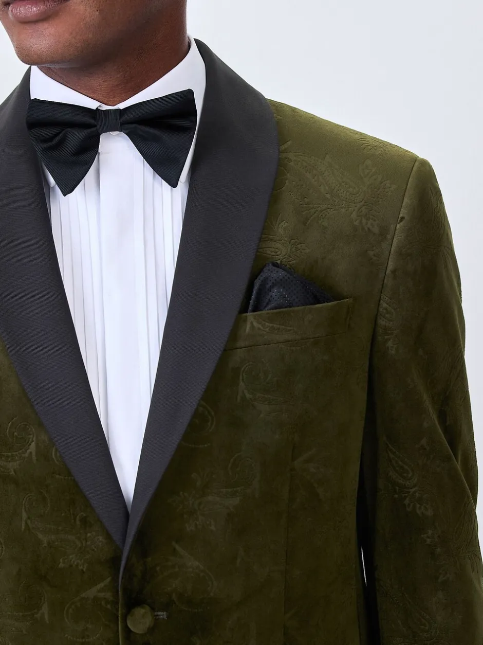 Smokings En Feestkleding*Next - Normale Pasvorm - Fluwelen blazer met patroon Olijfgroene Paisley