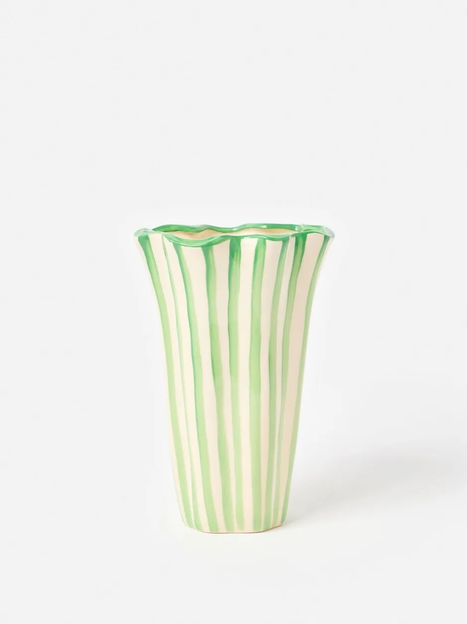 Vazen*Oliver Bonas & White Striped Ceramic Vase